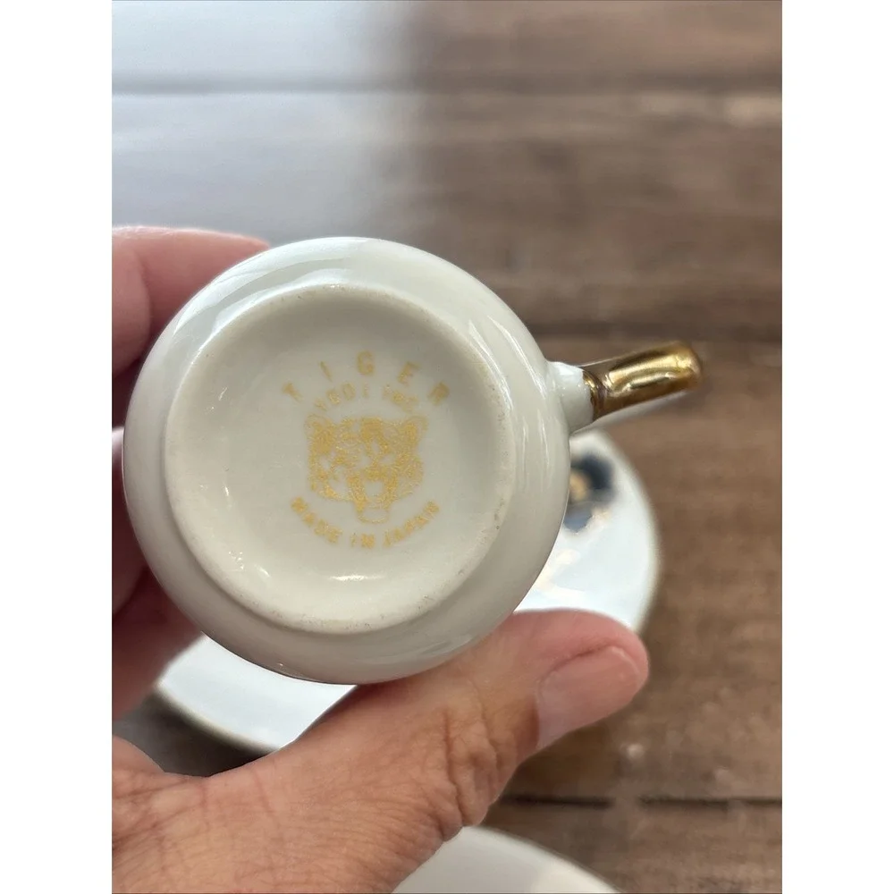 4 Tiger Yedi Porcelain‎ Cup Saucer Gold Leaf Small Tea   Espresso Coffee